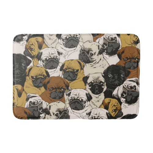 Grumpy Pugs  Funny Cute Pug Dogs Puppies Pattern Bath Mat