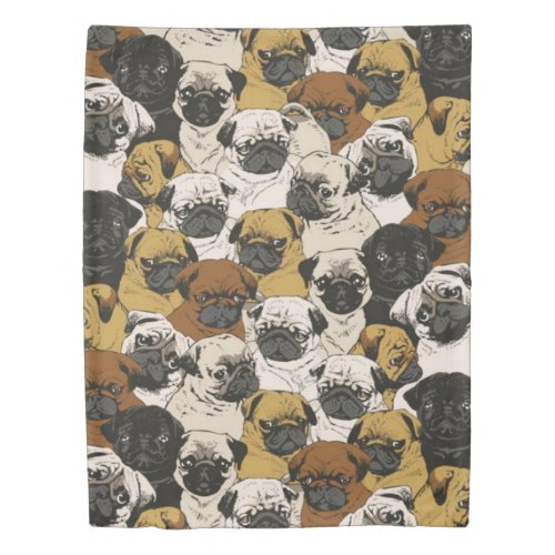 Grumpy Pugs  Funny Cute Pug Dogs Puppies Pattern Duvet Cover