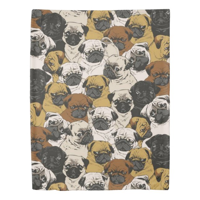 Grumpy Pugs / Funny Cute Pug Dogs Puppies Pattern Duvet Cover (Front)