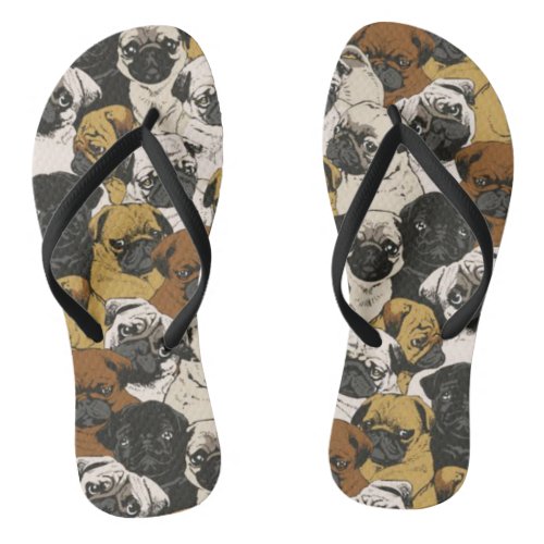 Grumpy Pugs  Funny Cute Pug Dogs Puppies Pattern Flip Flops