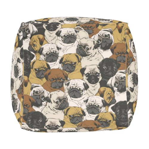 Grumpy Pugs  Funny Cute Pug Dogs Puppies Pattern Outdoor Pouf