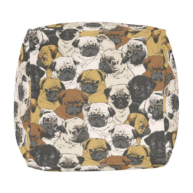 Grumpy Pugs / Funny Cute Pug Dogs Puppies Pattern Outdoor Pouf (Top)