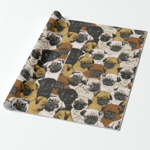 Grumpy Pugs / Funny Cute Pug Dogs Puppies Pattern Wrapping Paper