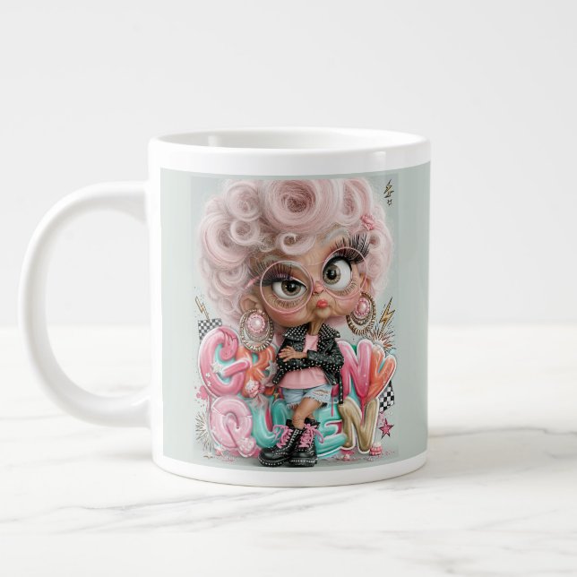 Grumpy Queen Pink Punk Giant Coffee Mug (Left)