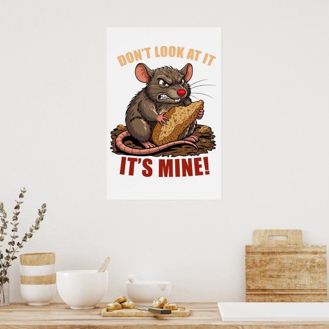 Grumpy Rat with Bread Funny Kitchen Poster (Kitchen)