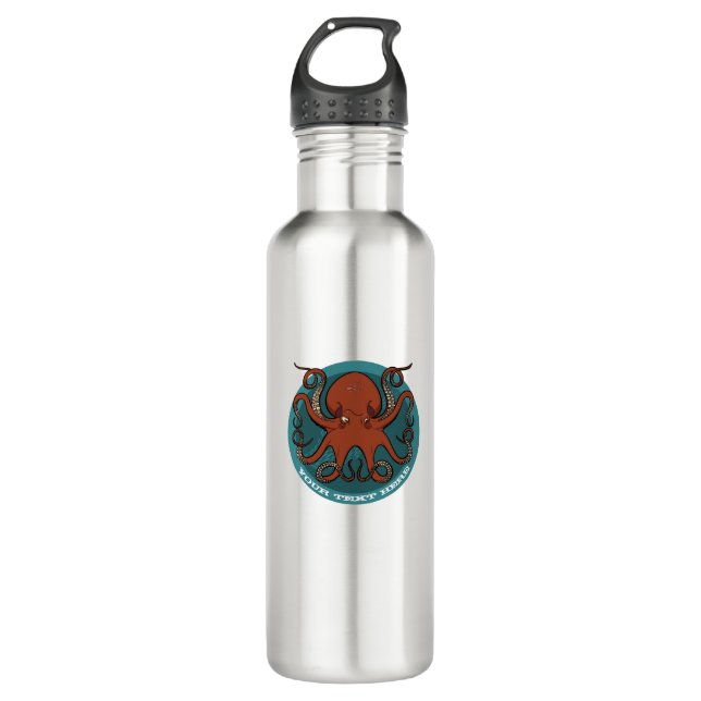 Grumpy Red Octopus Tentacles Cartoon Stainless Steel Water Bottle (Front)