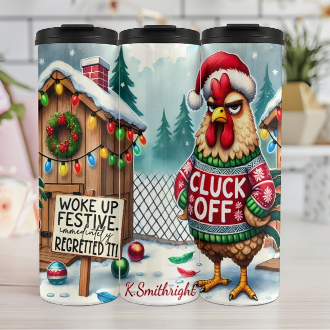 Grumpy Rooster Festive Holiday Humor Thermal Tumbler (Creator Uploaded)
