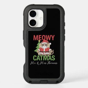 Grumpy Santa Cat Holiday Illustration Funny Meowy iPhone 16 Case