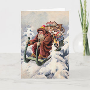 Grumpy Sledding Santa Vintage Christmas Card