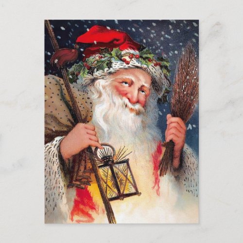 Grumpy Sledding Santa Vintage Christmas Postcard
