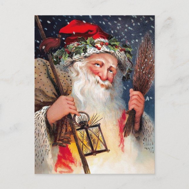 Grumpy Sledding Santa Vintage Christmas Postcard (Front)