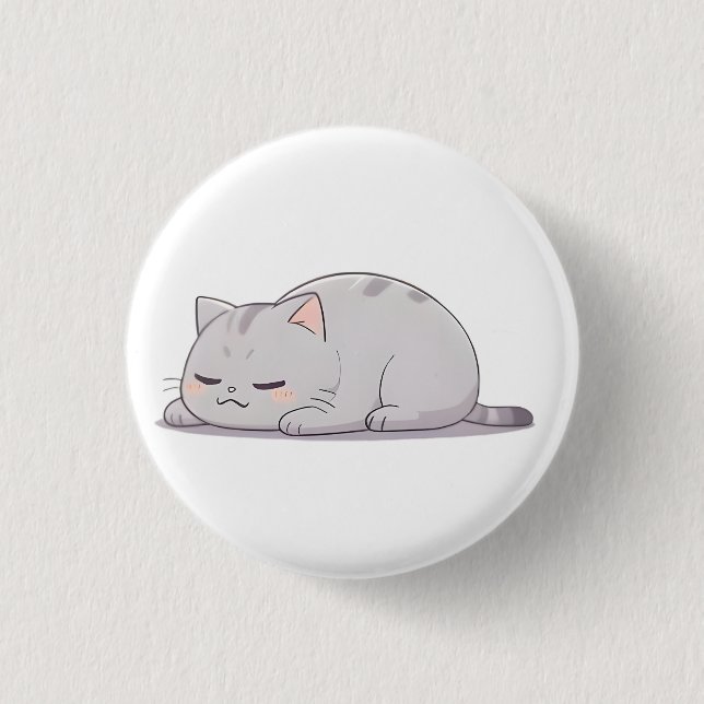 Grumpy Sleepy Cat Kawaii Design Button (Front)