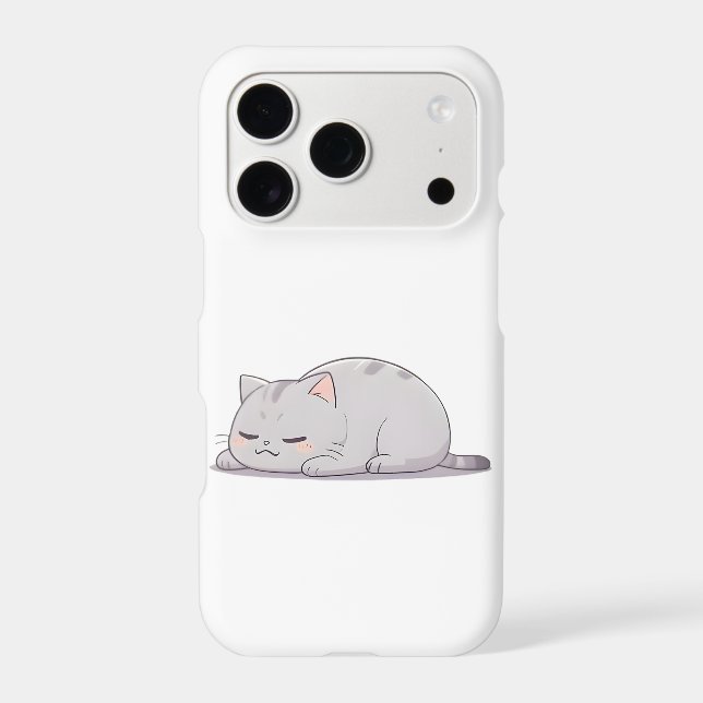 Grumpy Sleepy Cat Kawaii Design iPhone Case (Back)