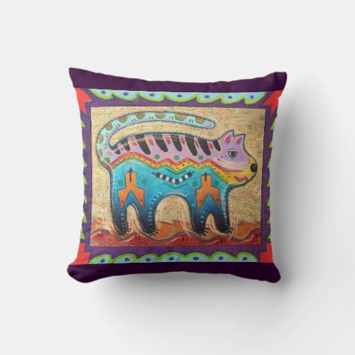 Grumpy Southwestern Folk Art Cat Throw Pillow