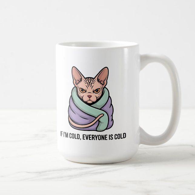 Grumpy Sphynx Cat Cold Humor Cartoon Art Coffee Mug (Right)