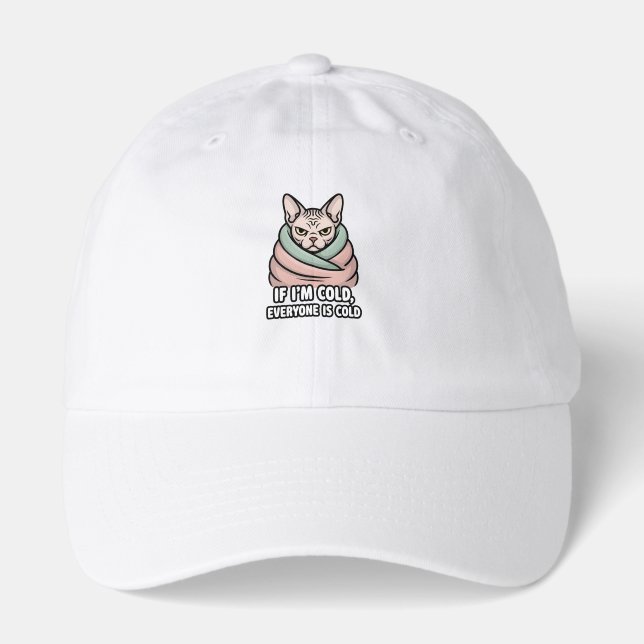 Grumpy Sphynx Cat Cold Humor Cartoon Art Hat (Front)