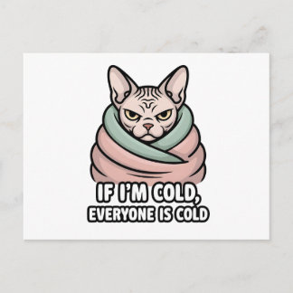 Grumpy Sphynx Cat Cold Humor Cartoon Art Holiday Postcard