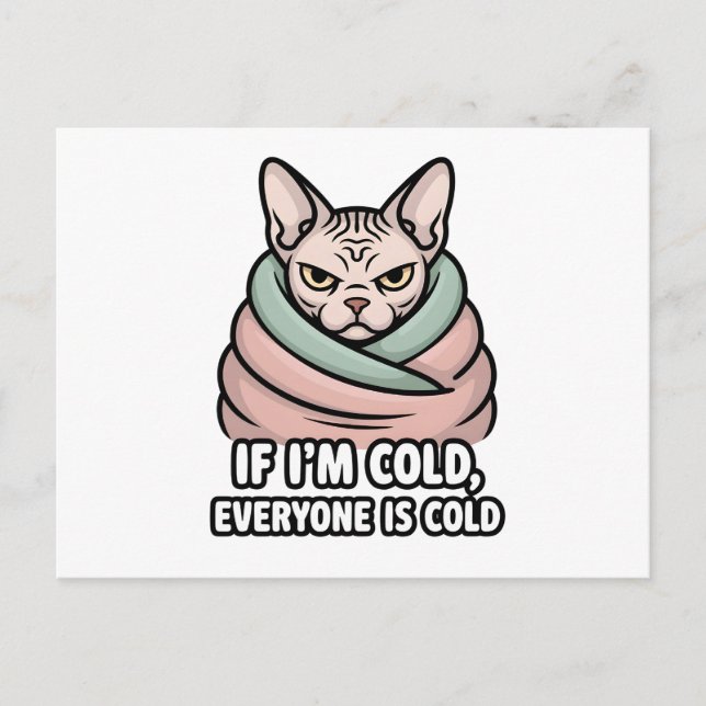 Grumpy Sphynx Cat Cold Humor Cartoon Art Holiday Postcard (Front)