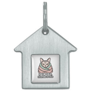 Grumpy Sphynx Cat Cold Humor Cartoon Art Pet ID Tag