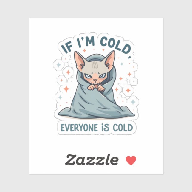 Grumpy Sphynx Cat Cold Humor Cartoon Design Sticker (Sheet)
