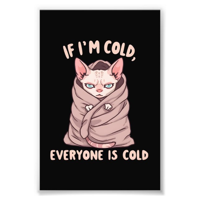Grumpy Sphynx Cat Cold Humor Illustration Photo Print (Front)