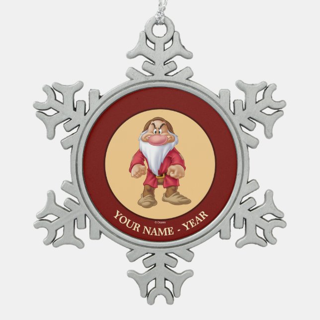 Grumpy | Standing Add Your Name Snowflake Pewter Christmas Ornament (Front)