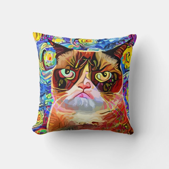 Grumpy Starry Night Throw Pillow (Front)