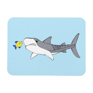 Grumpy tiger shark and cute yellow fish magnet