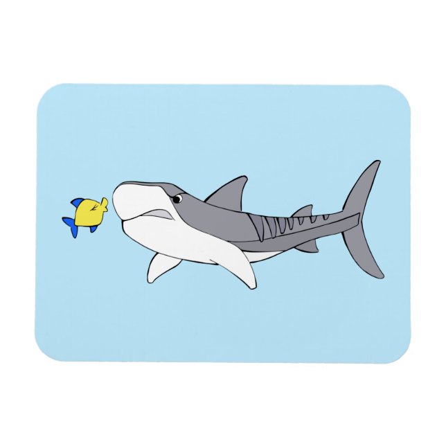 Grumpy tiger shark and cute yellow fish magnet (Horizontal)