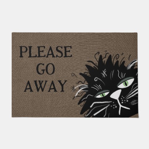 Grumpy Tired Black Cat Unwelcome Go Away  Doormat