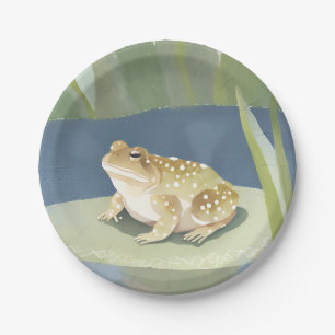 Grumpy Toad Lilypad Pond Watercolor Paper Plates