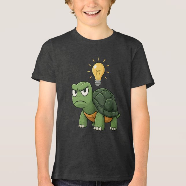 Grumpy Tortoise Kids Cartoon T-Shirt Tri-Blend Shirt (Front)