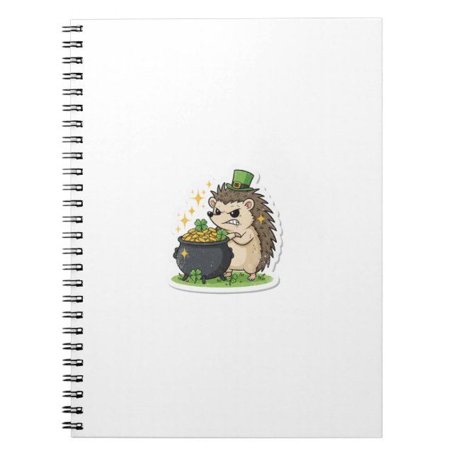 Grumpy Treasure Keeper Hedgehog St.Patrick's Day Notebook (Front)