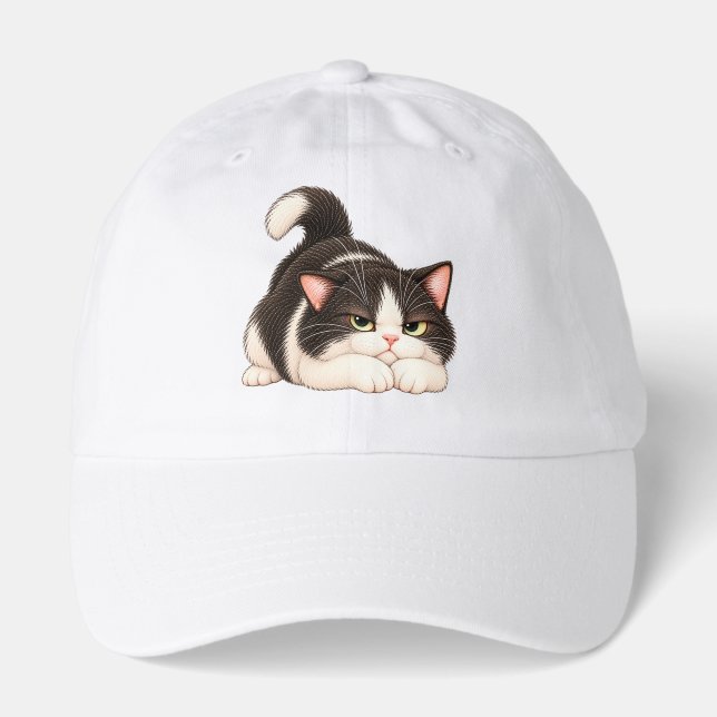 Grumpy Tuxedo Cat Funny Annoyed Kitty Baseball Cap (Front)