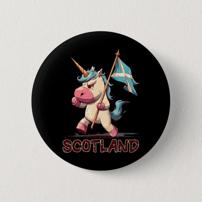 Grumpy Unicorn with Scottish Flag for Scotland Button (Front)