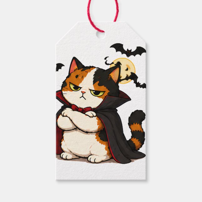 Grumpy Vampire Cat Halloween  Gift Tags (Front)