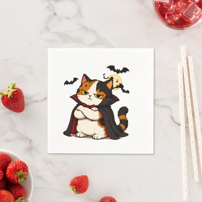 Grumpy Vampire Cat Halloween  Napkins (Insitu)