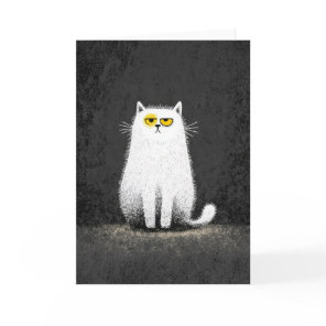 Grumpy White Cat – Funny Minimal Cat Art Card
