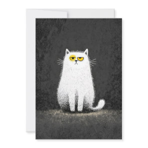 Grumpy White Cat – Funny Minimal Cat Art Holiday Card