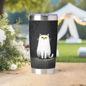 Grumpy White Cat – Funny Minimal Cat Art Insulated Tumbler
