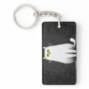Grumpy White Cat – Funny Minimal Cat Art Keychain