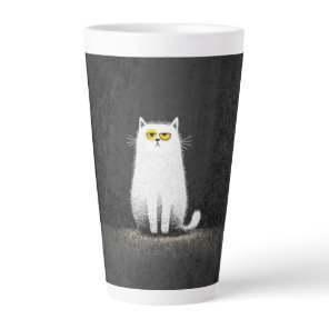 Grumpy White Cat – Funny Minimal Cat Art Latte Mug