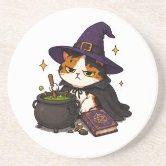 Grumpy Witch Cat Halloween Coaster