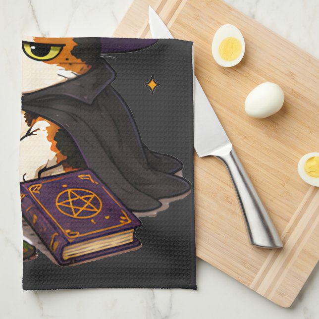 Grumpy Witch Cat Halloween  Kitchen Towel (Quarter Fold)