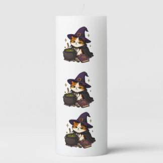 Grumpy Witch Cat Halloween Pillar Candle