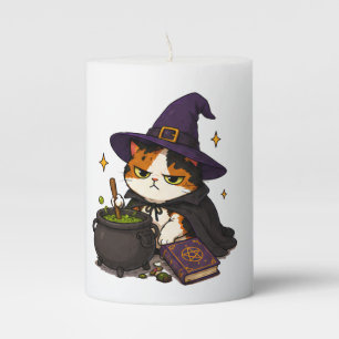 Grumpy Witch Cat Halloween Pillar Candle