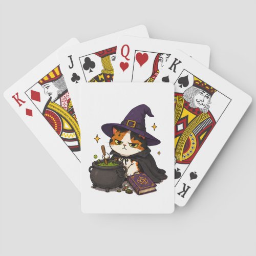 Grumpy Witch Cat Halloween  Poker Cards