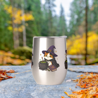 Grumpy Witch Cat Halloween Thermal Wine Tumbler