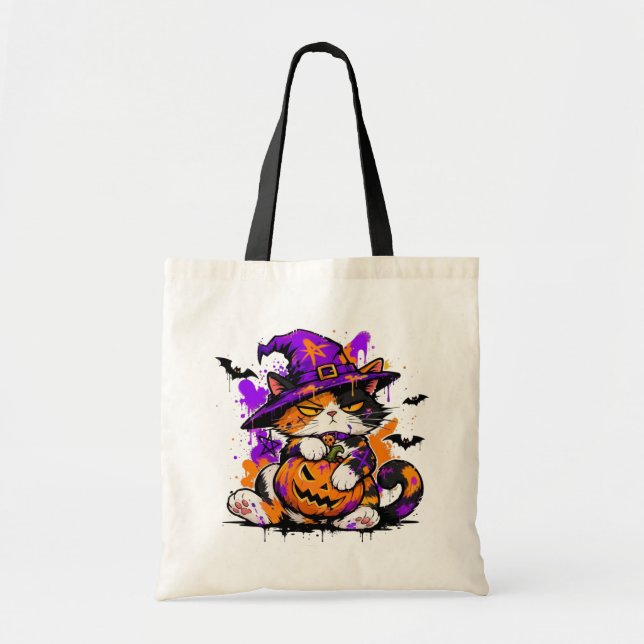 Grumpy Witch Cat Halloween  Tote Bag (Front)