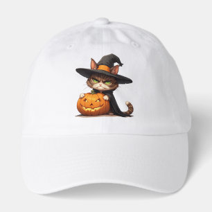 Grumpy Witch Cat With Pumpkin Halloween Fun 🎃 Hat